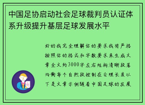 中国足协启动社会足球裁判员认证体系升级提升基层足球发展水平